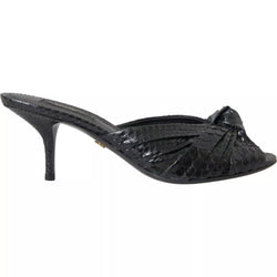 Black Python Leather Heels Slides Shoes Dolce & Gabbana