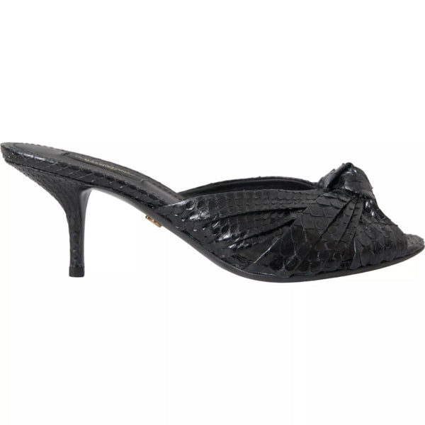 Black Python Leather Heels Slides Shoes Dolce & Gabbana