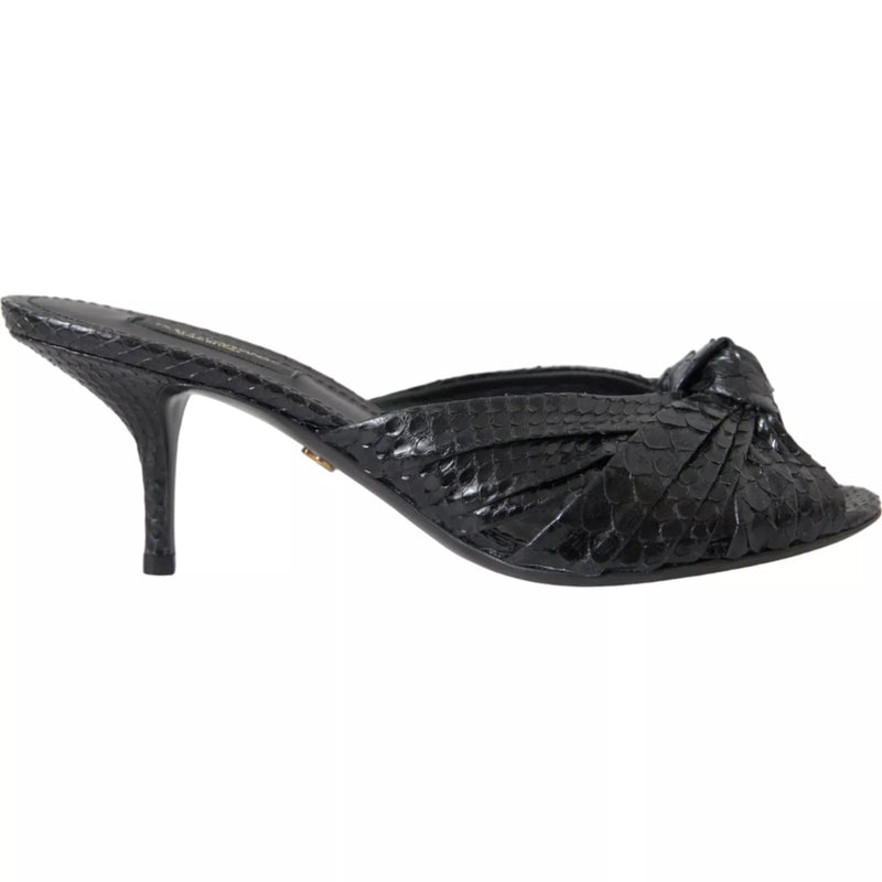 Black Python Leather Heels Slides Shoes Dolce & Gabbana