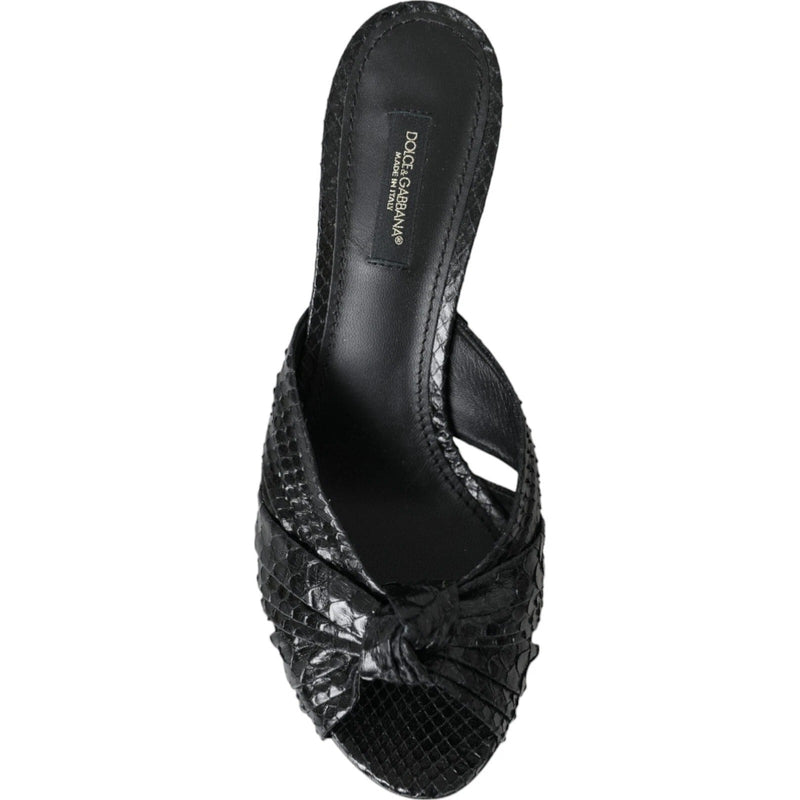 Black Python Leather Heels Slides Shoes Dolce & Gabbana