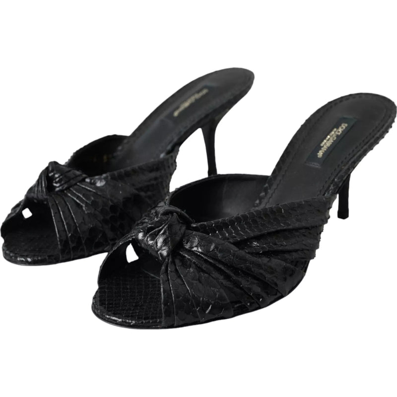 Black Python Leather Heels Slides Shoes Dolce & Gabbana