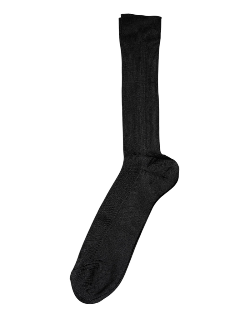 Black Cotton DG Logo Mid Calf Men Socks Dolce & Gabbana