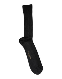 Black Cotton DG Logo Mid Calf Men Socks Dolce & Gabbana