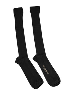 Black Viscose Logo Over The Calf Socks Dolce & Gabbana