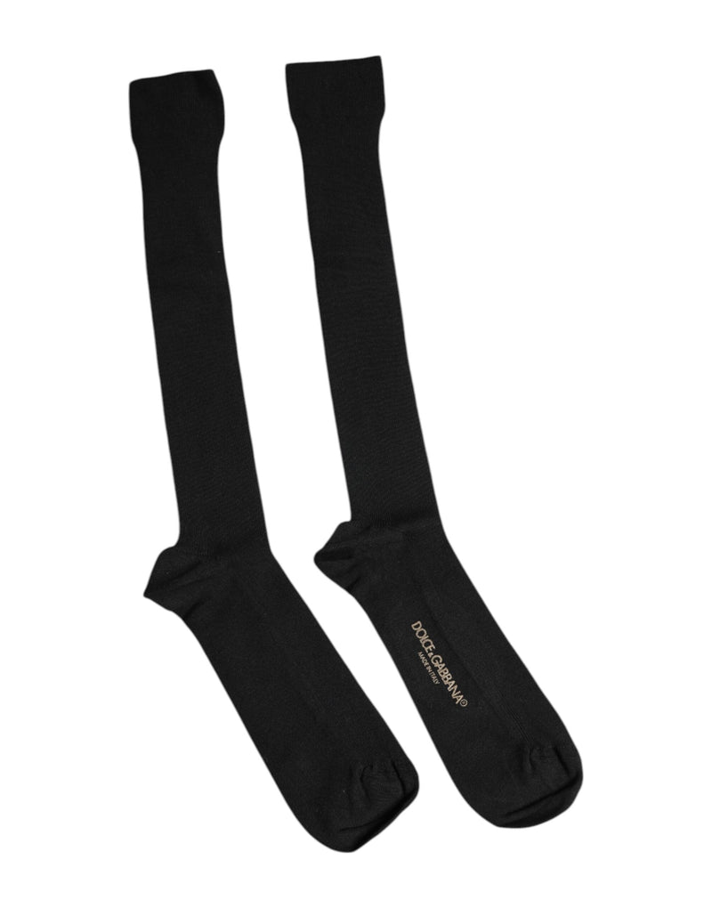 Black Viscose Logo Over The Calf Socks Dolce & Gabbana