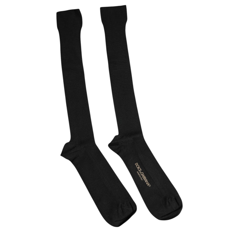 Black Viscose Logo Over The Calf Socks Dolce & Gabbana