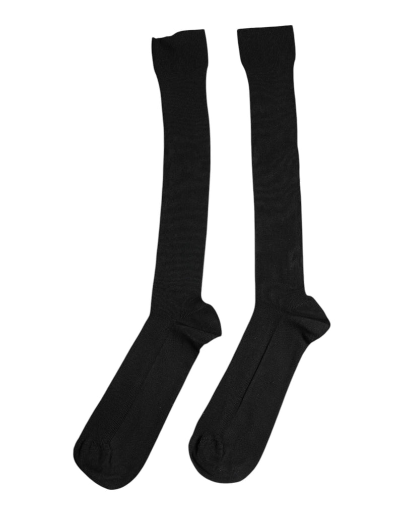 Black Viscose Logo Over The Calf Socks Dolce & Gabbana