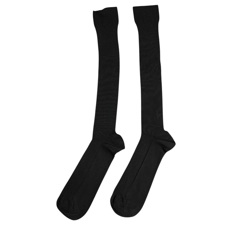Black Viscose Logo Over The Calf Socks Dolce & Gabbana
