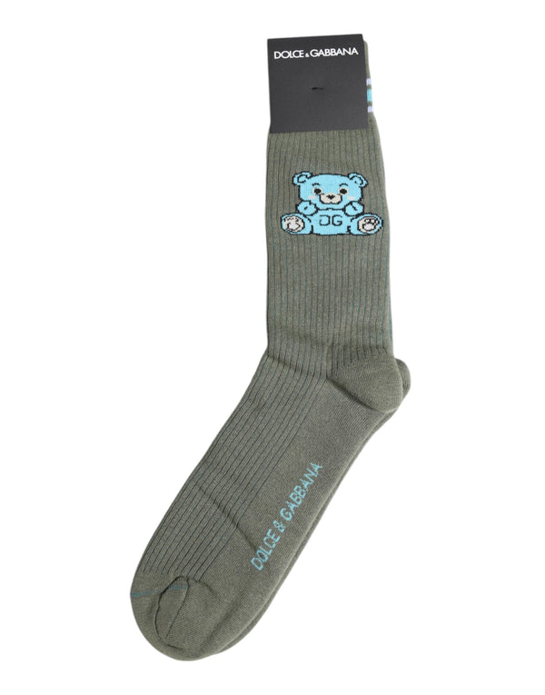 Gray Cotton DG Bear Mid Calf Socks Dolce & Gabbana