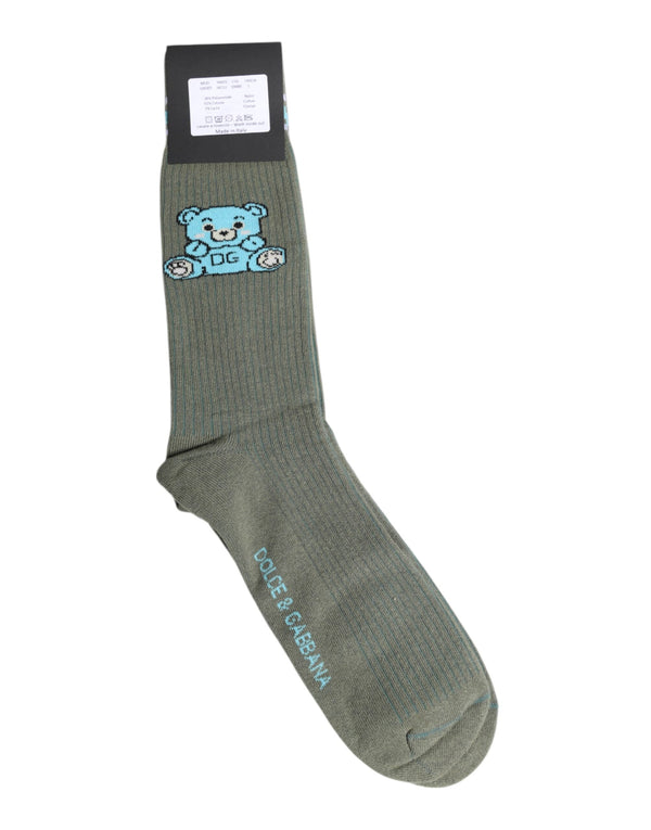 Gray Cotton DG Bear Mid Calf Socks Dolce & Gabbana