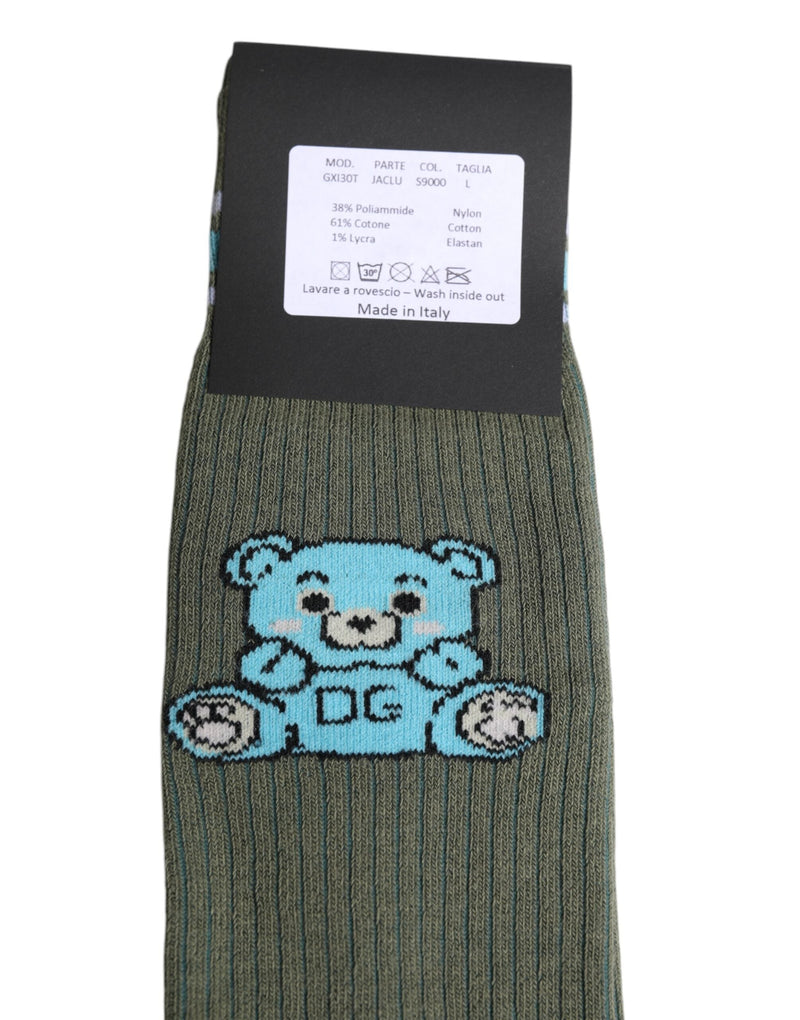 Gray Cotton DG Bear Mid Calf Socks Dolce & Gabbana