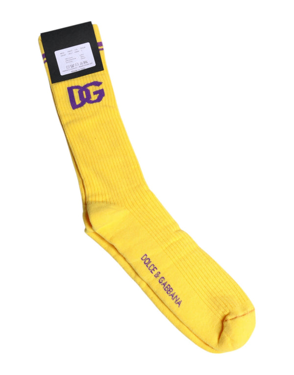 Yellow Cotton DG Logo Mid Calf Socks Dolce & Gabbana