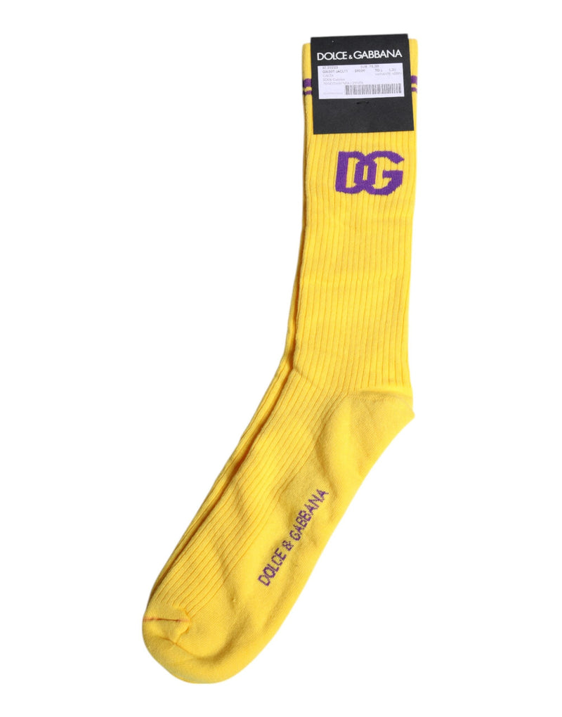 Yellow Cotton DG Logo Mid Calf Socks Dolce & Gabbana