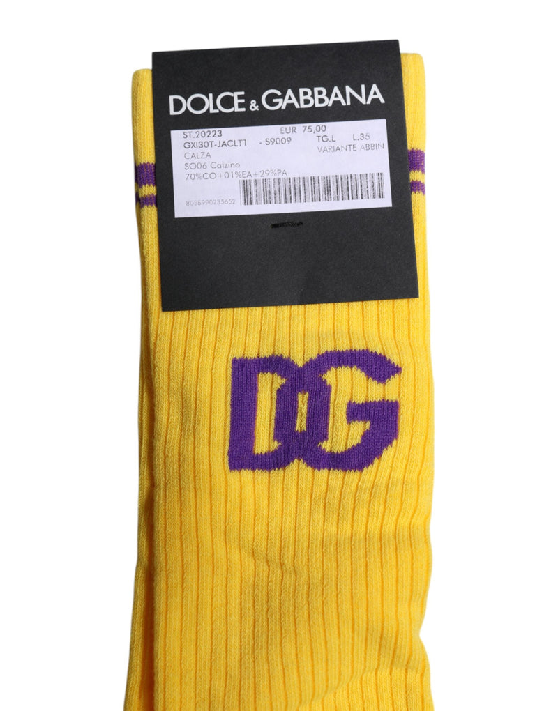 Yellow Cotton DG Logo Mid Calf Socks Dolce & Gabbana