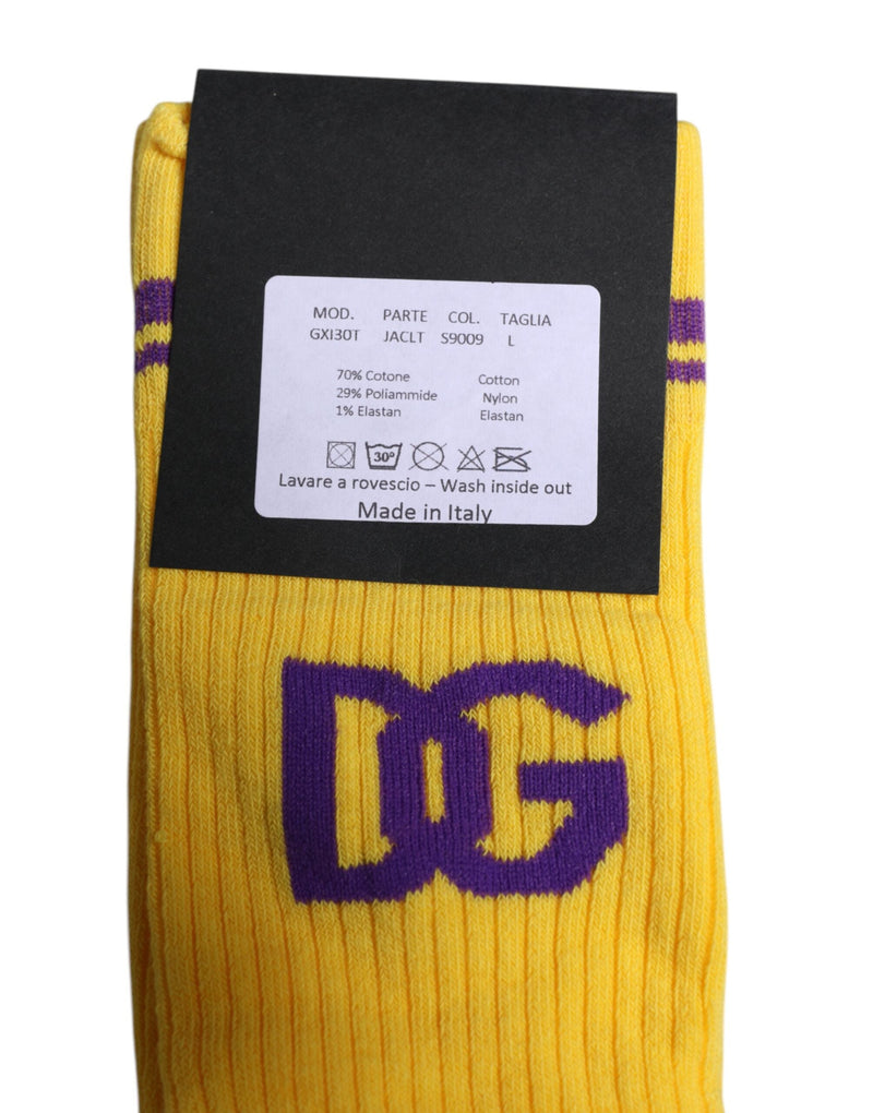 Yellow Cotton DG Logo Mid Calf Socks Dolce & Gabbana