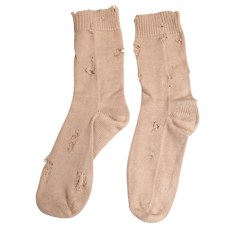 Beige Solid Stretch Mid Calf Men Socks Dolce & Gabbana