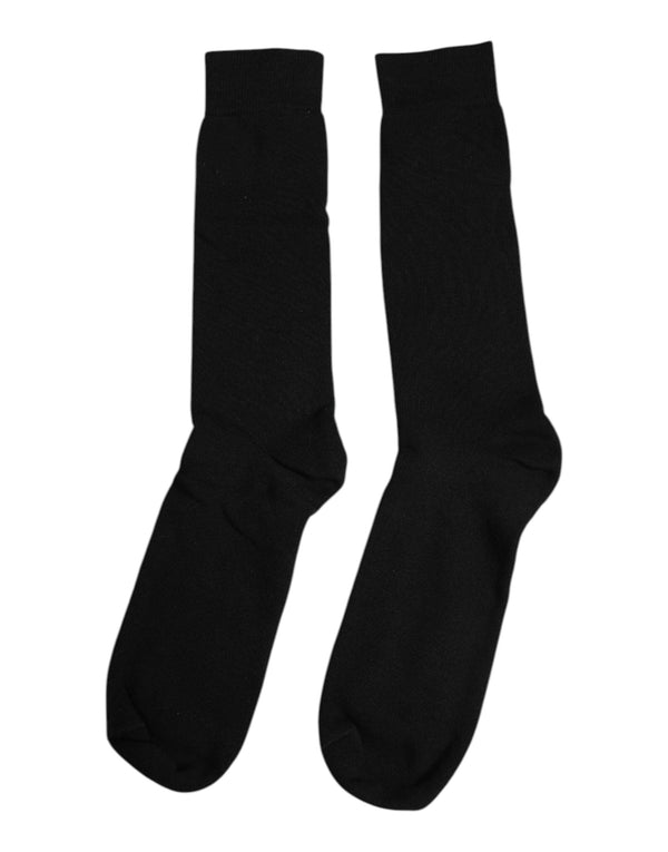 Black Solid Cotton Mid Calf Men Socks Dolce & Gabbana