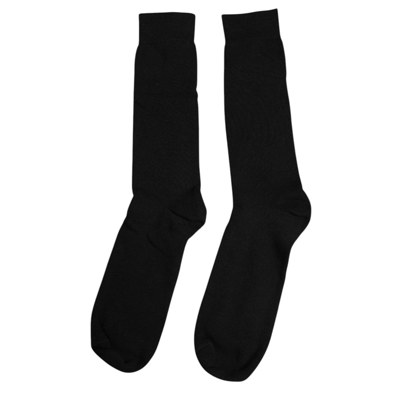 Black Solid Cotton Mid Calf Men Socks Dolce & Gabbana