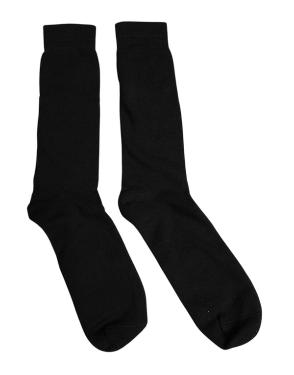Black Solid Cotton Mid Calf Men Socks Dolce & Gabbana