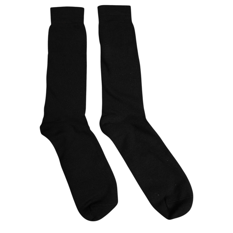 Black Solid Cotton Mid Calf Men Socks Dolce & Gabbana