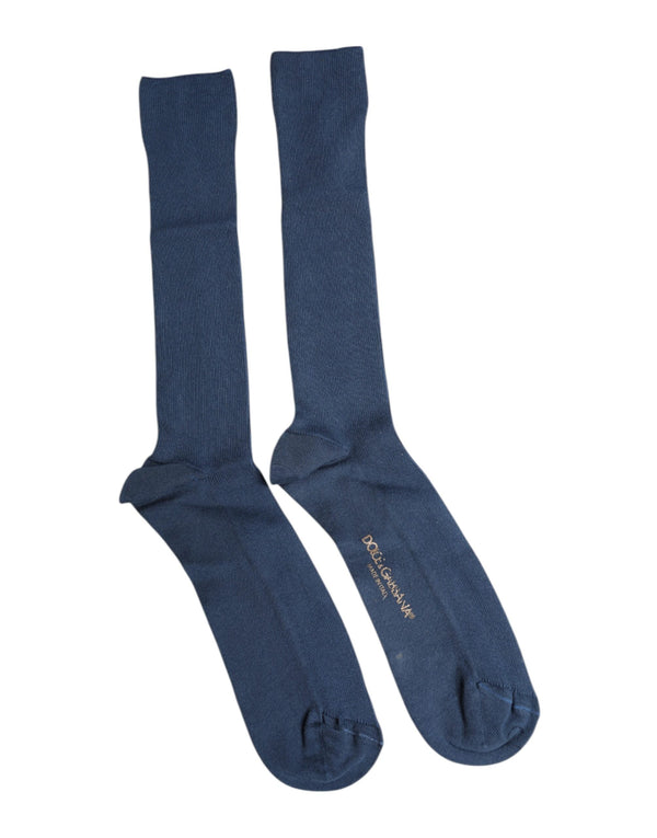 Blue Cotton DG Logo Over The Calf Socks Dolce & Gabbana