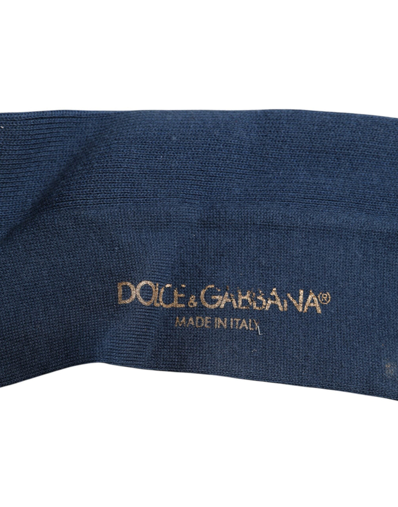 Blue Cotton DG Logo Over The Calf Socks Dolce & Gabbana