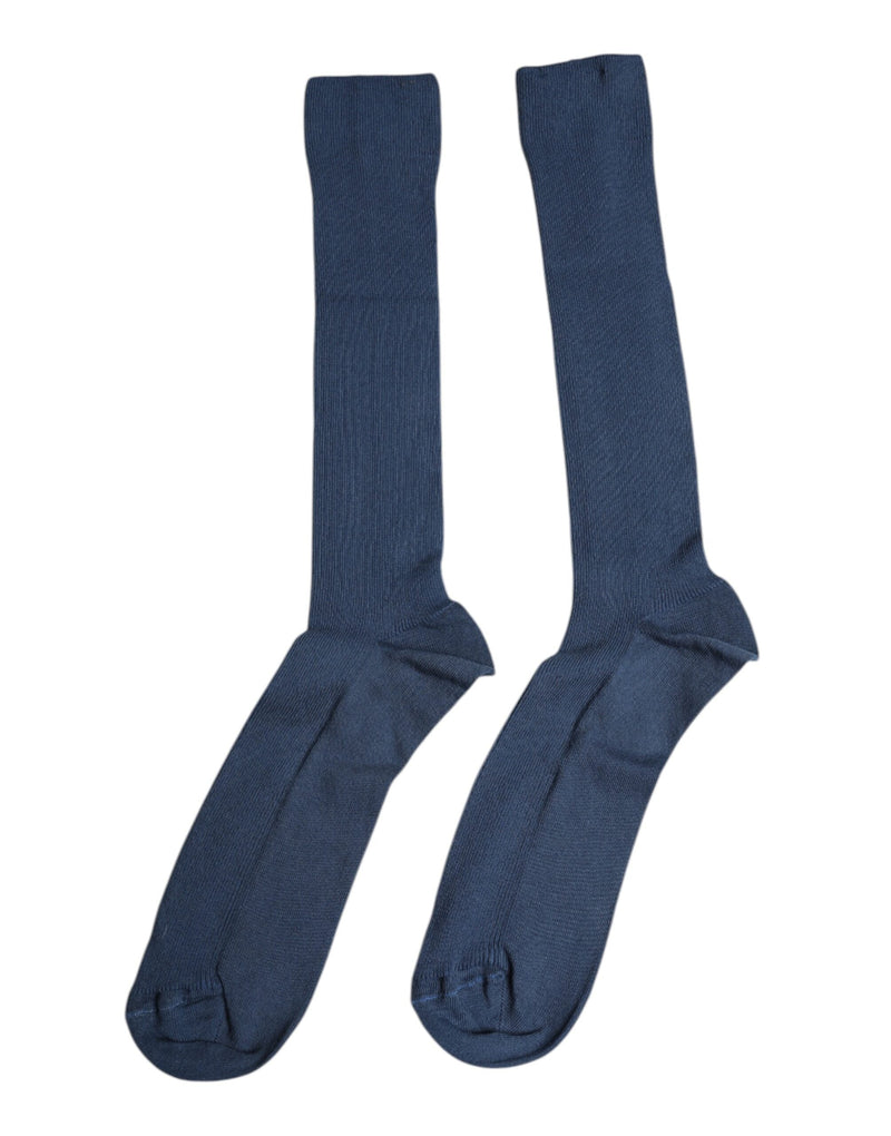 Blue Cotton DG Logo Over The Calf Socks Dolce & Gabbana