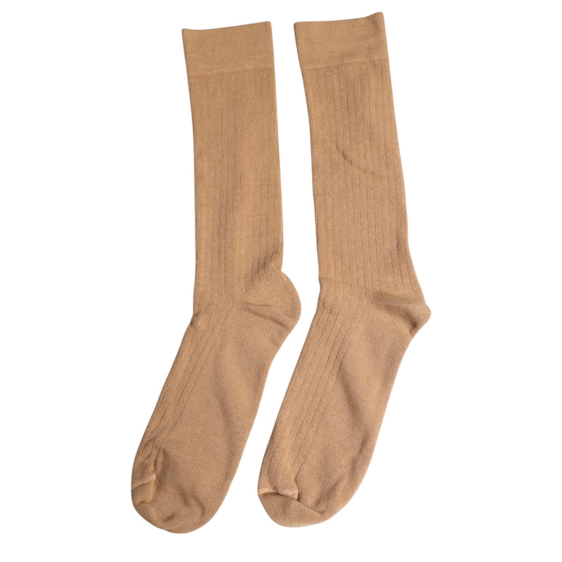 Brown Solid Cotton Mid Calf Men Socks Dolce & Gabbana