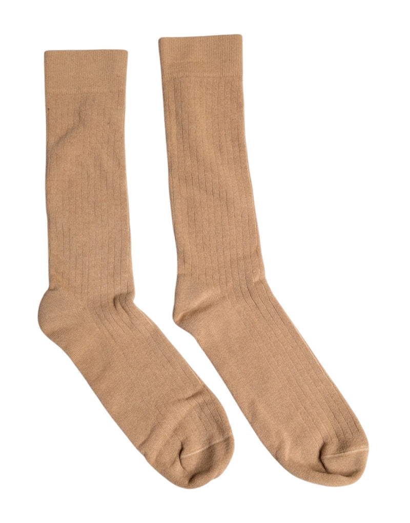 Brown Solid Cotton Mid Calf Men Socks Dolce & Gabbana
