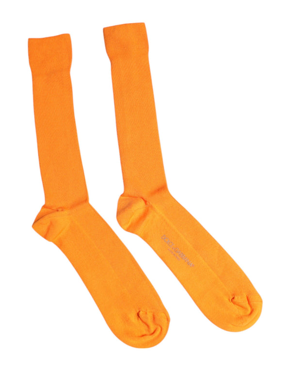 Orange Cotton Logo Over The Calf Socks Dolce & Gabbana