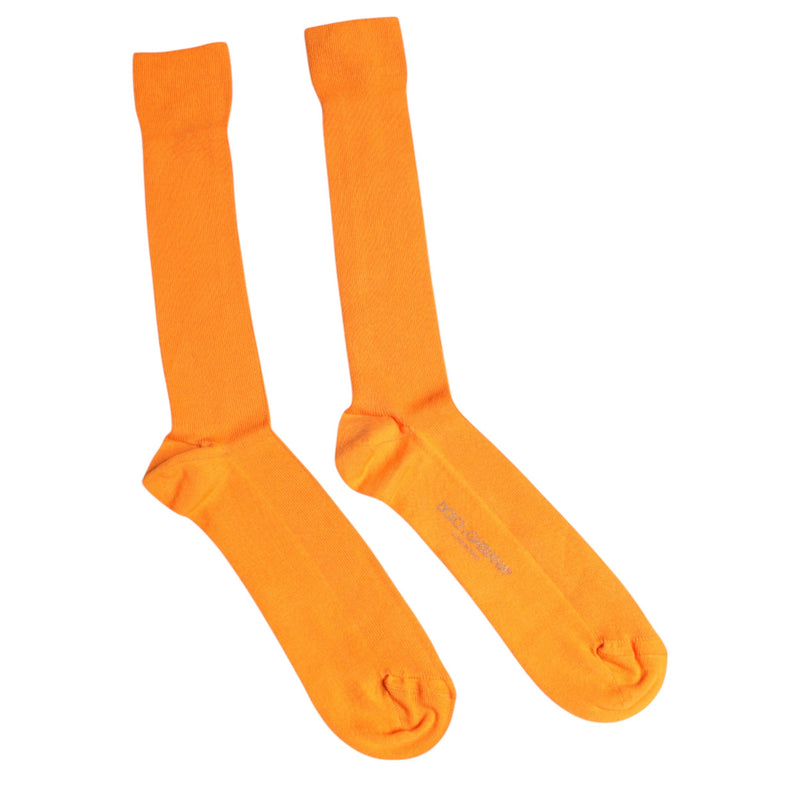 Orange Cotton Logo Over The Calf Socks Dolce & Gabbana
