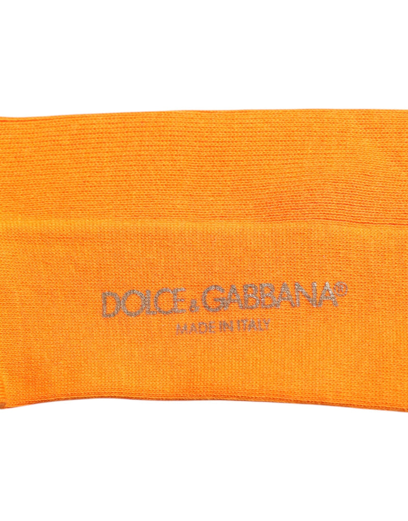 Orange Cotton Logo Over The Calf Socks Dolce & Gabbana