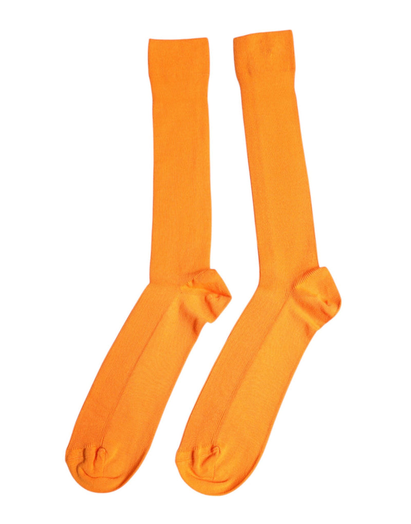 Orange Cotton Logo Over The Calf Socks Dolce & Gabbana