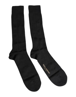 Black Stretch Logo Mid Calf Men Socks Dolce & Gabbana