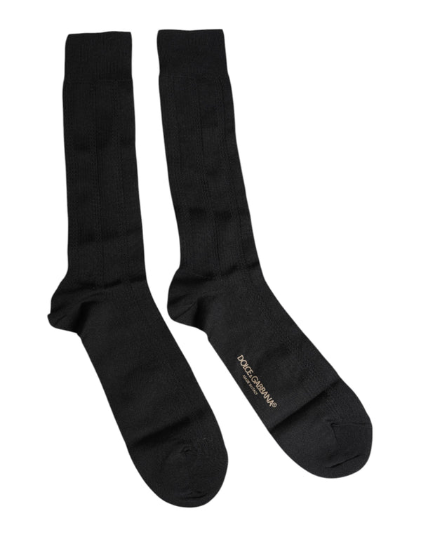 Black Stretch Logo Mid Calf Men Socks Dolce & Gabbana