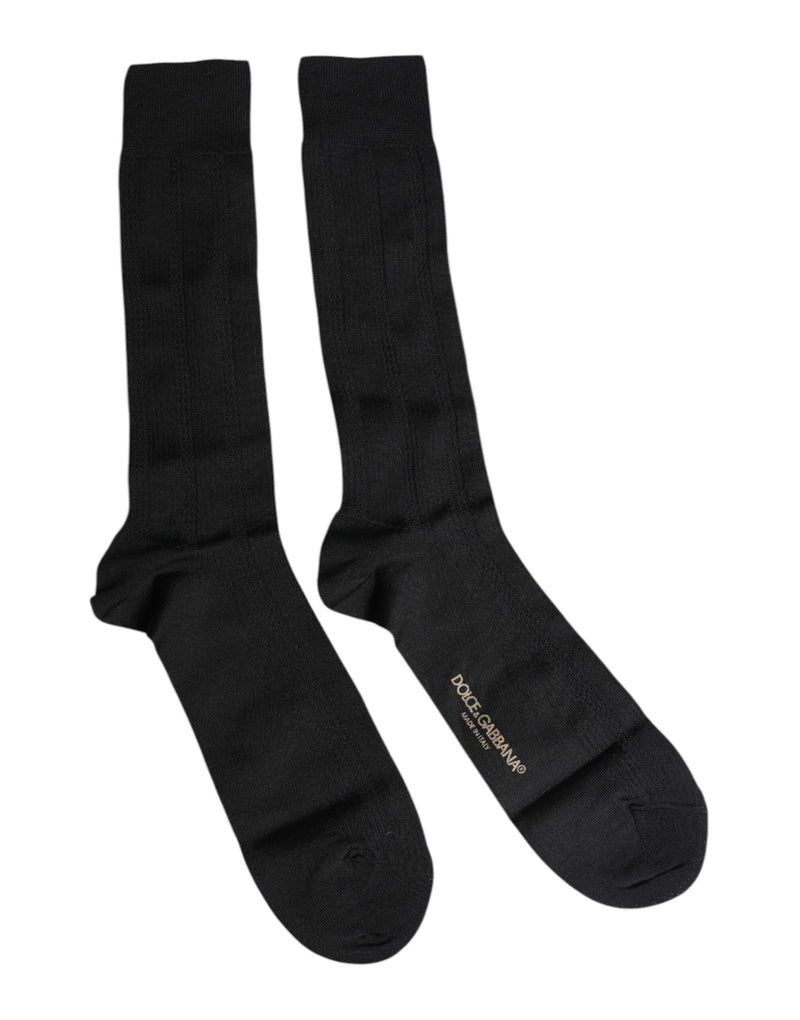 Black Stretch Logo Mid Calf Men Socks Dolce & Gabbana
