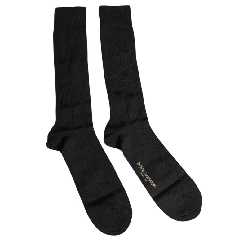 Black Stretch Logo Mid Calf Men Socks Dolce & Gabbana