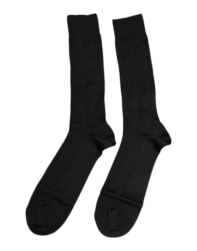 Black Stretch Logo Mid Calf Men Socks Dolce & Gabbana