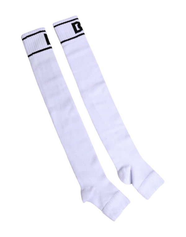 White Cotton DG Logo Print Open Toe Socks Dolce & Gabbana