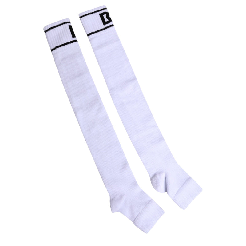 White Cotton DG Logo Print Open Toe Socks Dolce & Gabbana