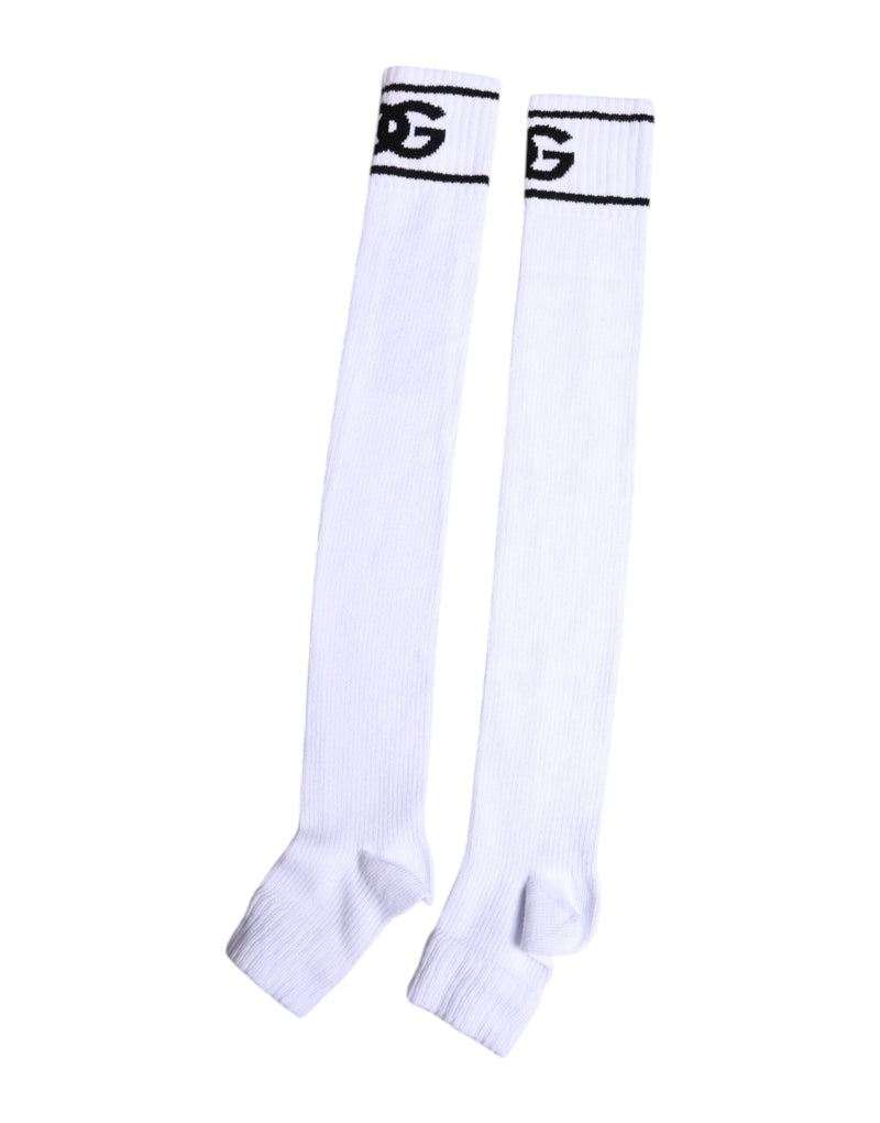 White Cotton DG Logo Print Open Toe Socks Dolce & Gabbana
