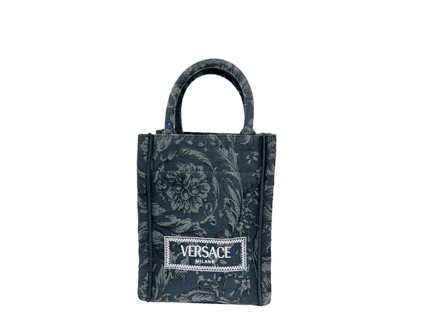 Athena Barocco Mini Top Handle Tote Crossbody Bag Black Versace