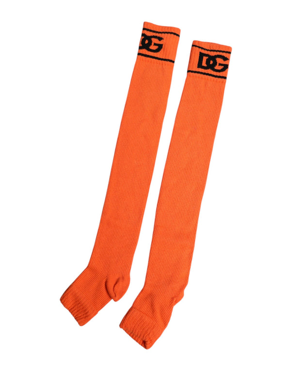 Orange Cotton DG Logo Print Open Toe Socks Dolce & Gabbana