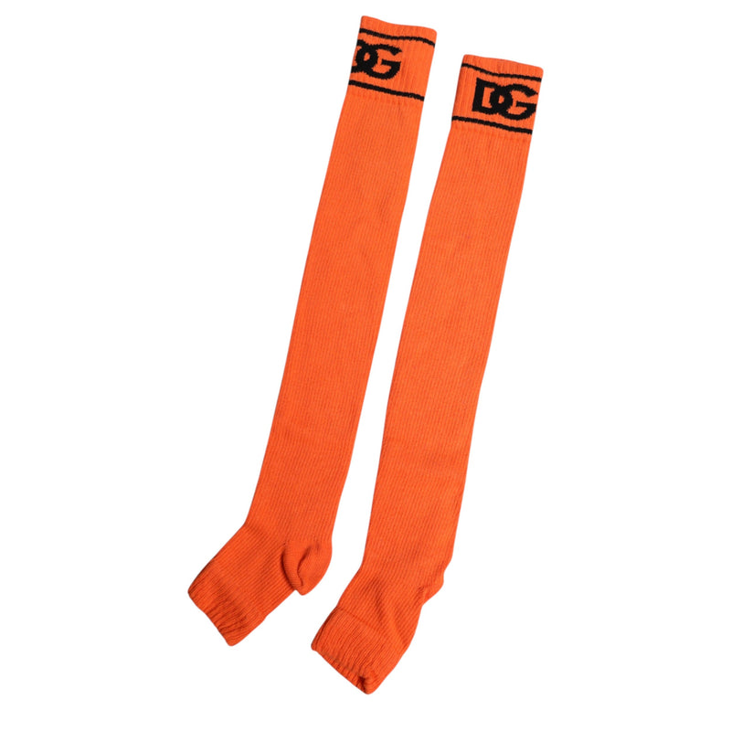 Orange Cotton DG Logo Print Open Toe Socks Dolce & Gabbana
