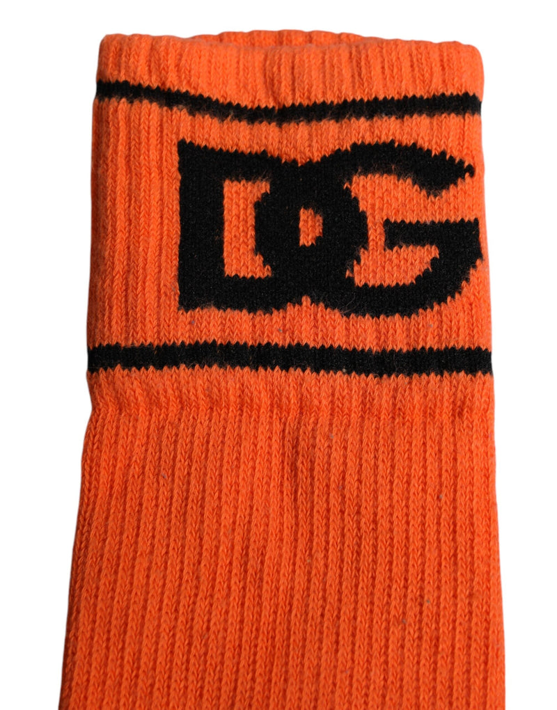 Orange Cotton DG Logo Print Open Toe Socks Dolce & Gabbana