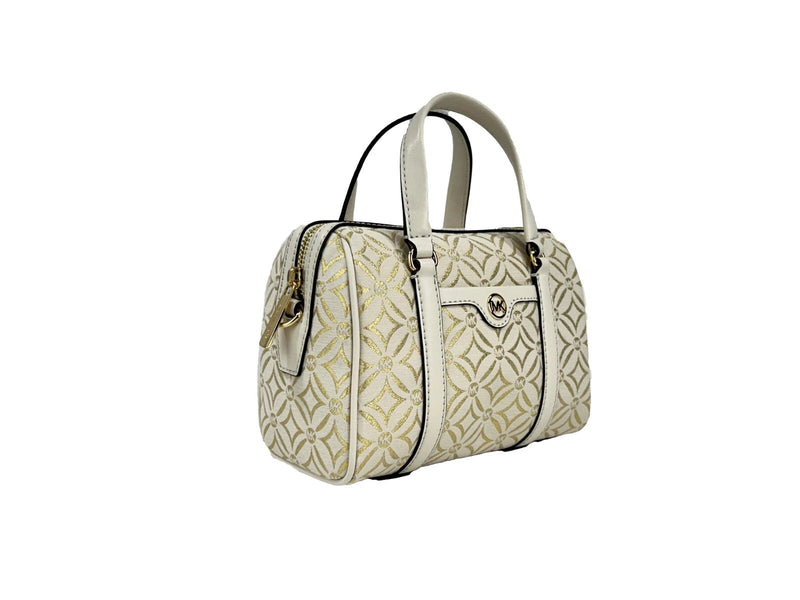 Travel Small Pebbled Leather Duffle Crossbody Handbag Pale Gold Multi Michael Kors