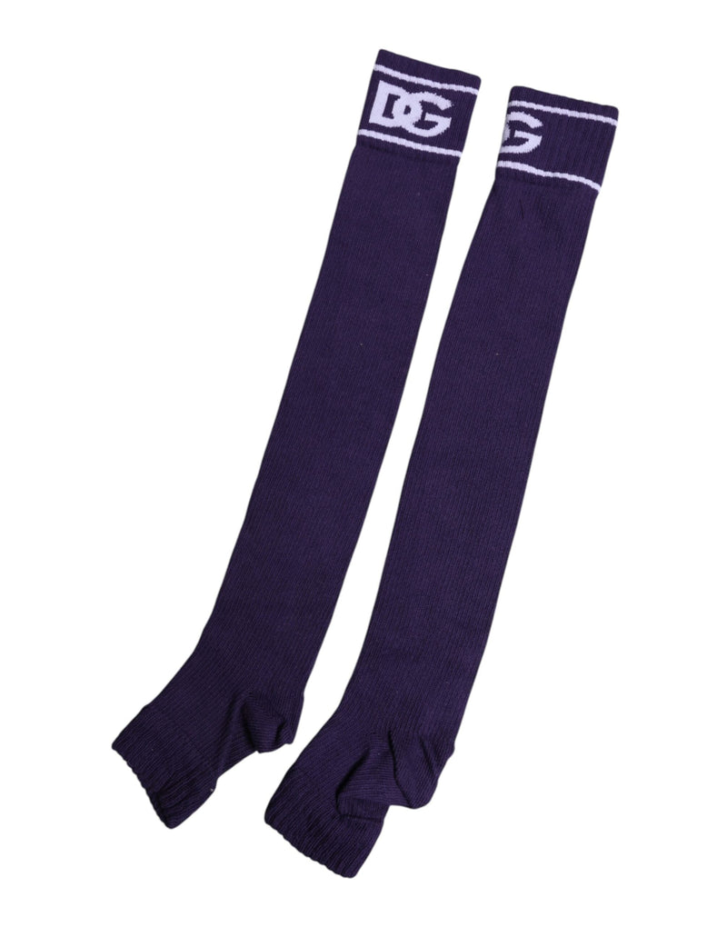 Purple Cotton DG Logo Print Open Toe Socks Dolce & Gabbana