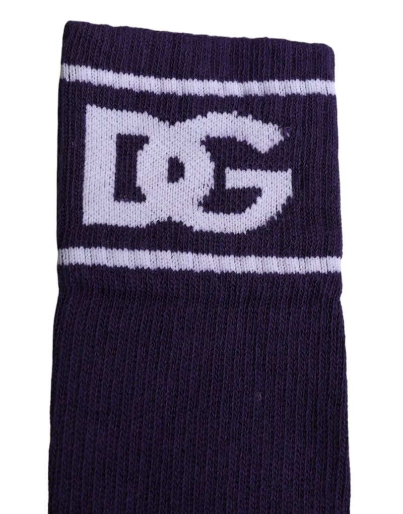 Purple Cotton DG Logo Print Open Toe Socks Dolce & Gabbana