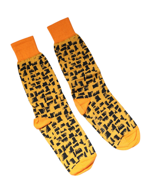 Yellow Black Print Mid Calf Men Socks Dolce & Gabbana