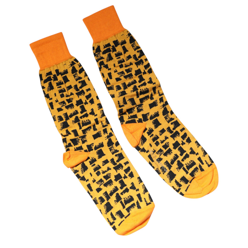 Yellow Black Print Mid Calf Men Socks Dolce & Gabbana